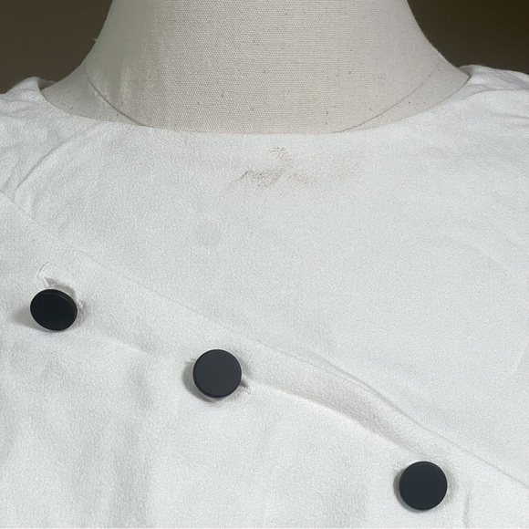 NWT Maje Lorena Asymmetric-Ruffle White Crepe Top w/ makeup marks at neckline - Picture 10 of 11